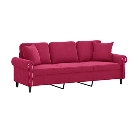 vidaXL 3-Sitzer-Sofa mit Zierkissen Weinrot 180 cm Samt