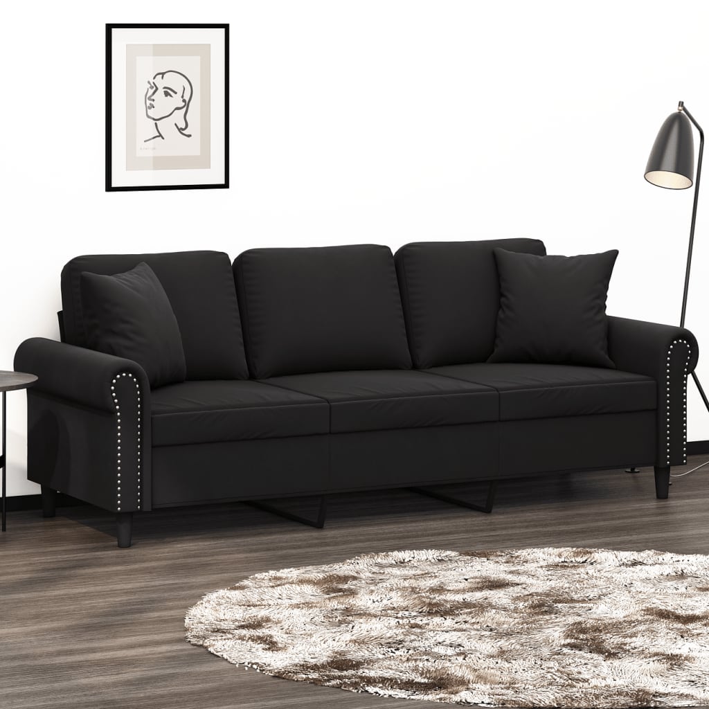 vidaXL 3-Sitzer-Sofa mit Zierkissen Schwarz 180 cm Samt