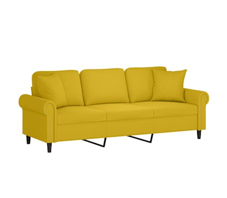 vidaXL Canap&eacute; 3 places avec oreillers d&eacute;coratifs jaune 180 cm velours