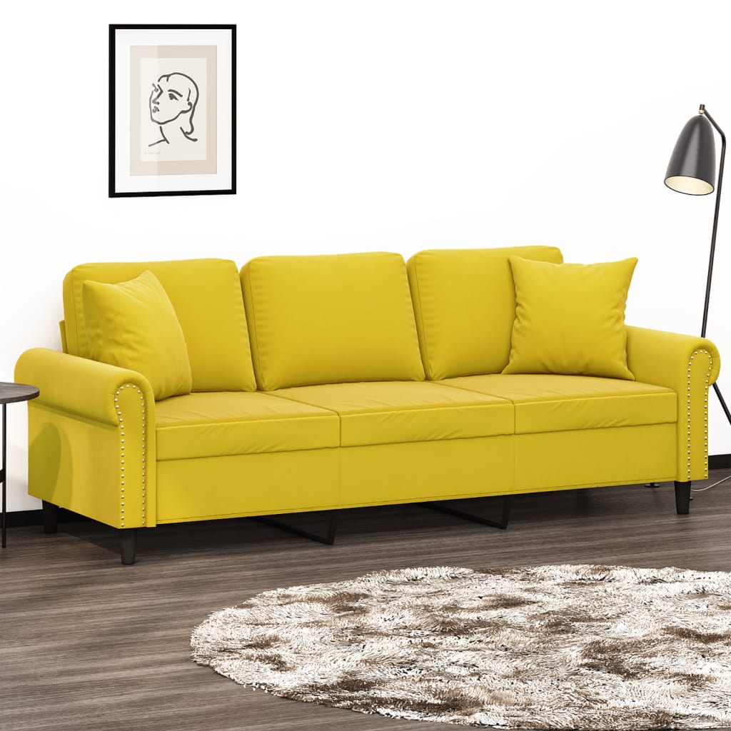 vidaXL 3-Sitzer-Sofa mit Zierkissen Gelb 180 cm Samt