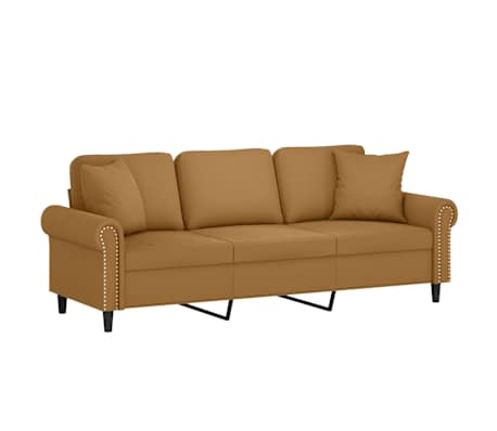 vidaXL Canap&eacute; 3 places avec oreillers d&eacute;coratifs marron 180 cm velours