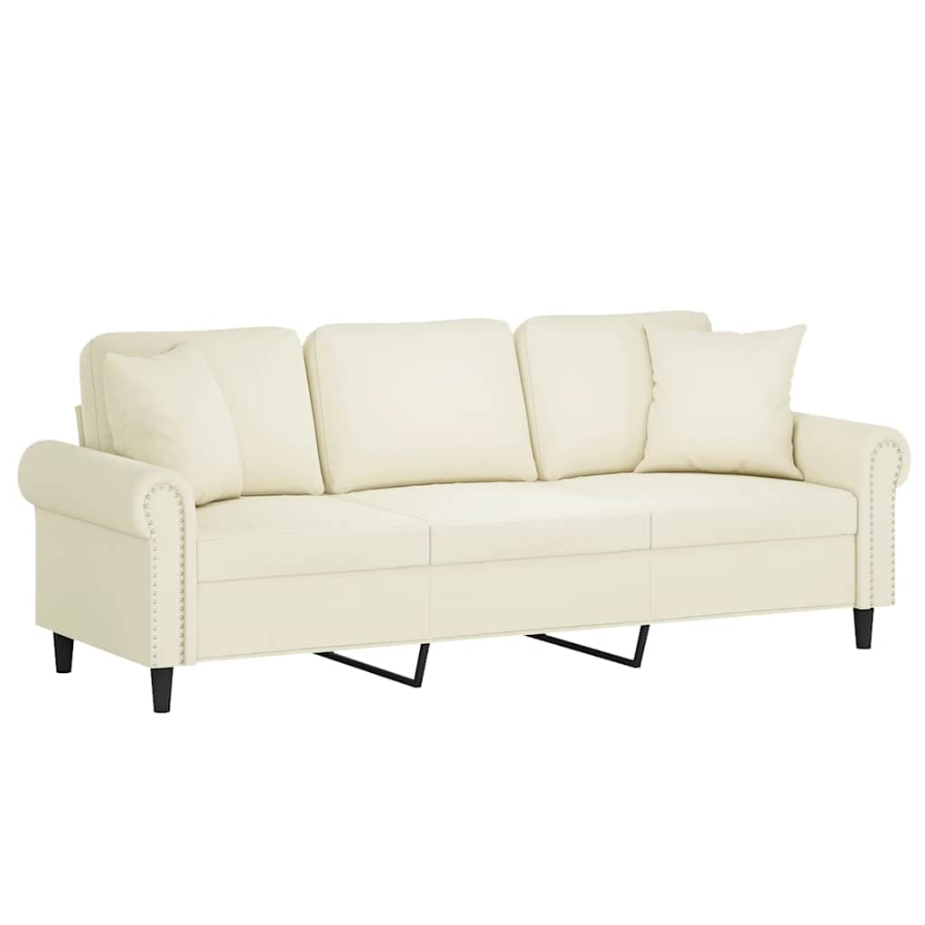 vidaXL Driezitsbank met sierkussens 180 cm fluweel crèmekleurig, foto 2