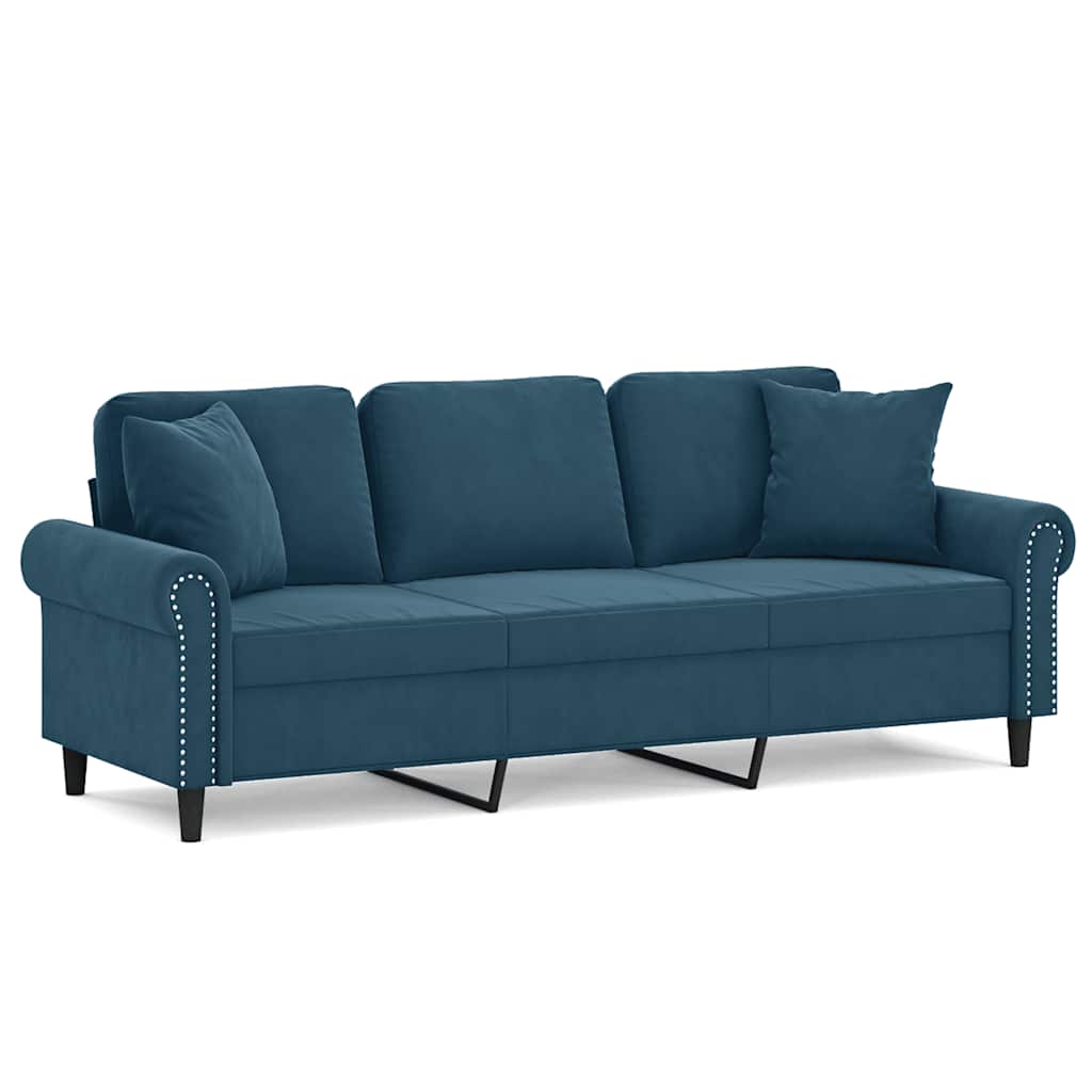 Thumbnail - vidaXL 3-Sitzer-Sofa mit Zierkissen Blau 180 cm Samt