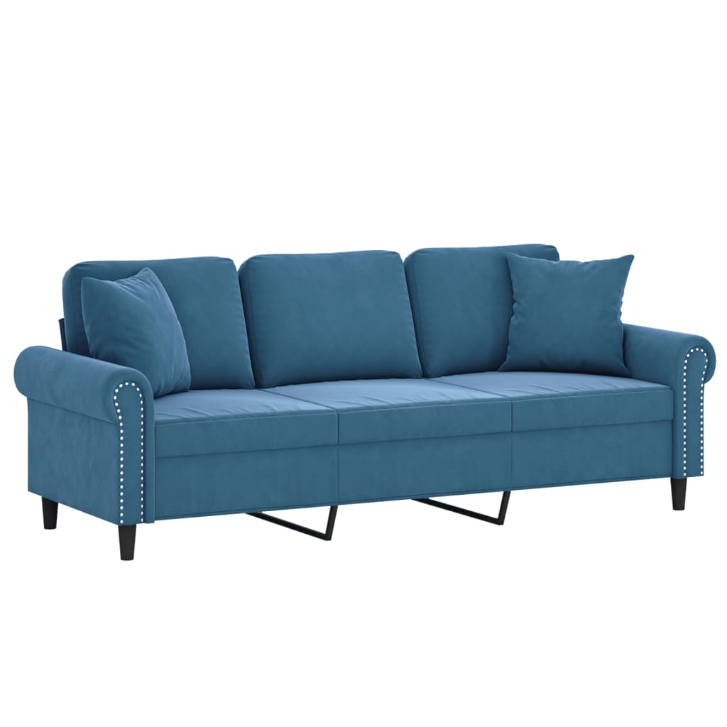 Thumbnail - vidaXL 3-Sitzer-Sofa mit Zierkissen Blau 180 cm Samt