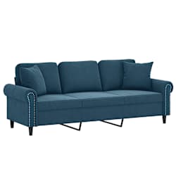 vidaXL 3-sitssoffa med prydnadskuddar bl&aring; 180 cm sammet