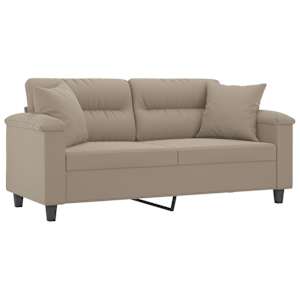 vidaXL Canapea cu 2 locuri, cu perne, gri taupe, 140 cm, microfibră