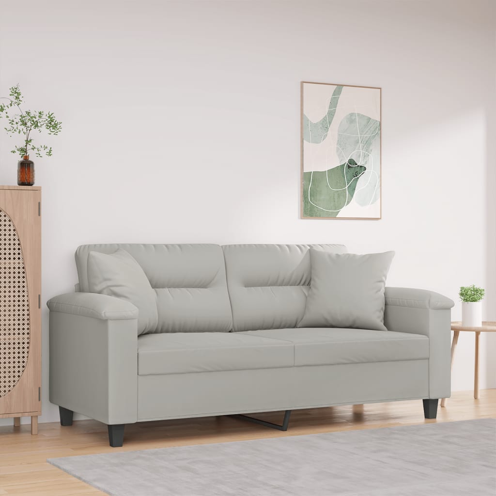 vidaXL 2-personers sofa med puder 140 cm mikrofiberstof lysegrå