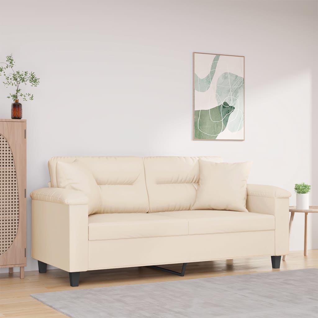 vidaXL 2-personers sofa med puder 140 cm mikrofiberstof beige