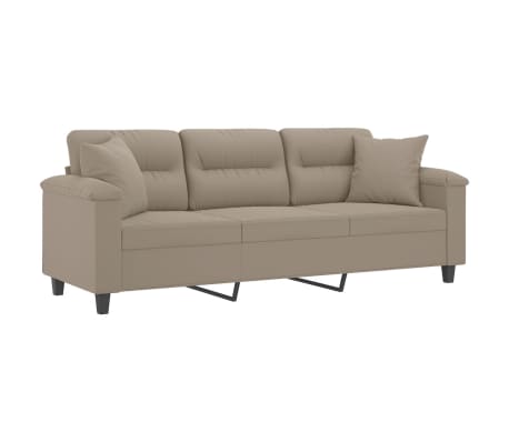 vidaXL Divano a 3 Posti con Cuscini tortora 180 cm Tessuto Microfibra