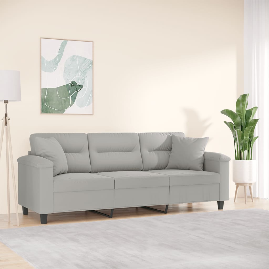 vidaXL 3-personers sofa med puder 180 cm mikrofiberstof lysegrå