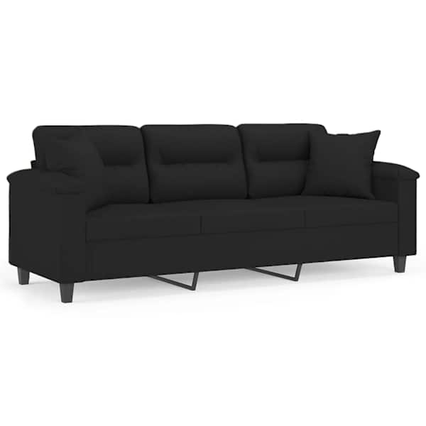 vidaXL 3-kohaline diivan patjadega, must, 180 cm, mikrofiiber
