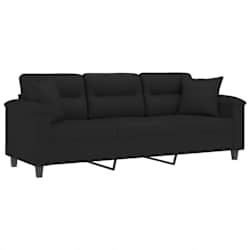 vidaXL Driezitsbank met kussens 180 cm microvezelstof zwart