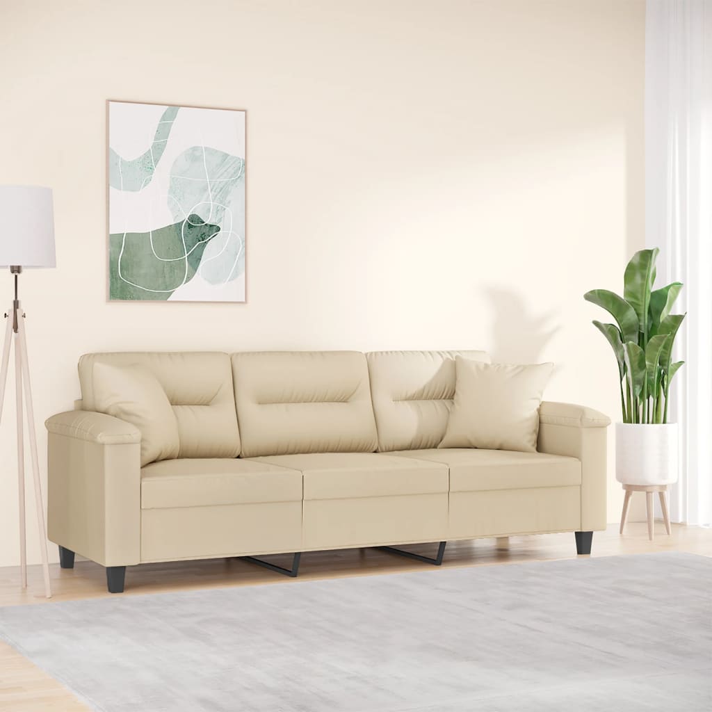 vidaXL 3-personers sofa med puder 180 cm mikrofiberstof cremefarvet