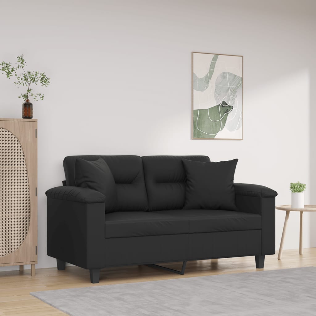 vidaXL 2-Sitzer-Sofa mit Zierkissen Schwarz 120 cm Kunstleder