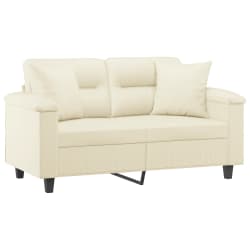 vidaXL 2-sits soffa med prydnadskuddar gr&auml;ddvit 120 cm konstl&auml;der