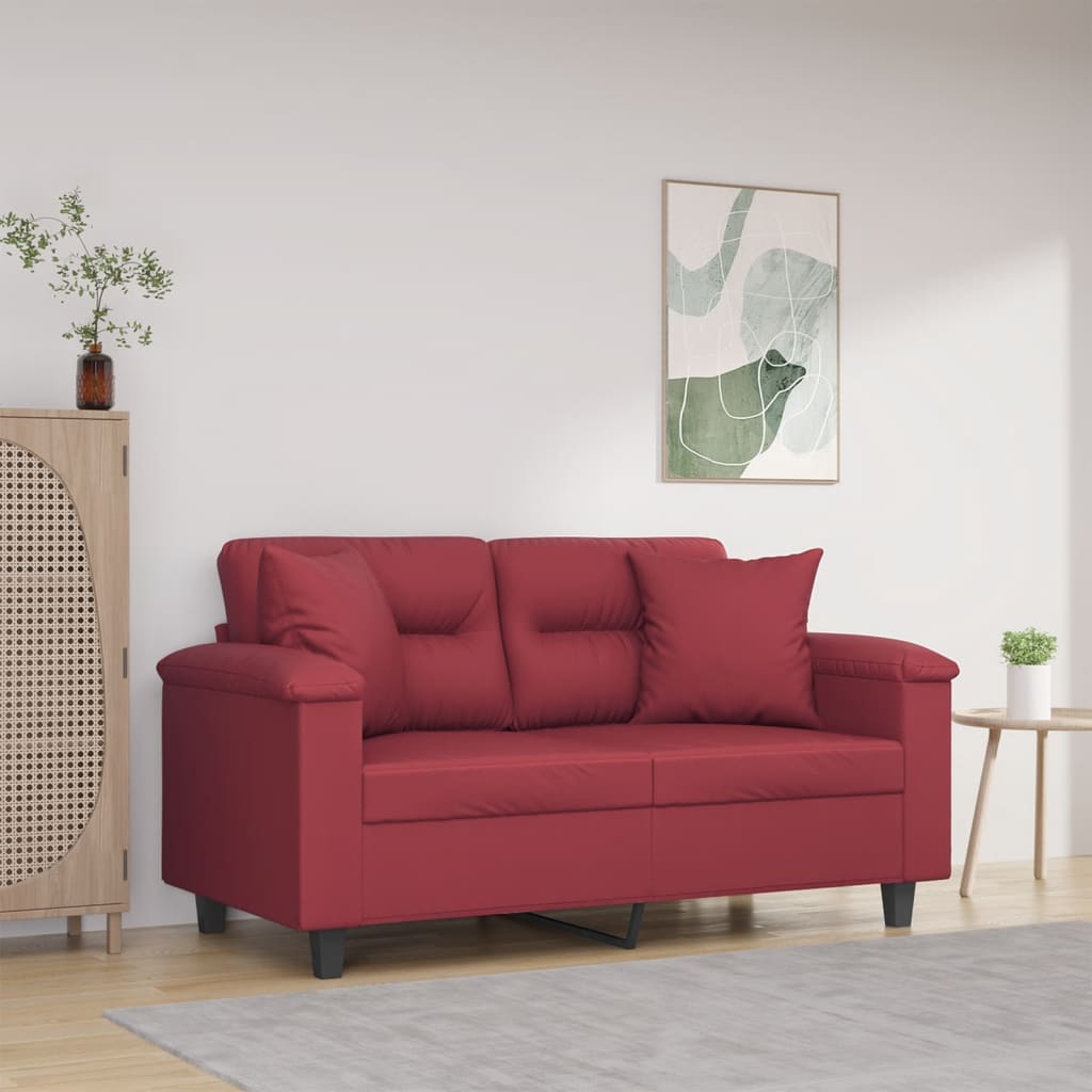 vidaXL 2-Sitzer-Sofa mit Zierkissen Weinrot 120 cm Kunstleder