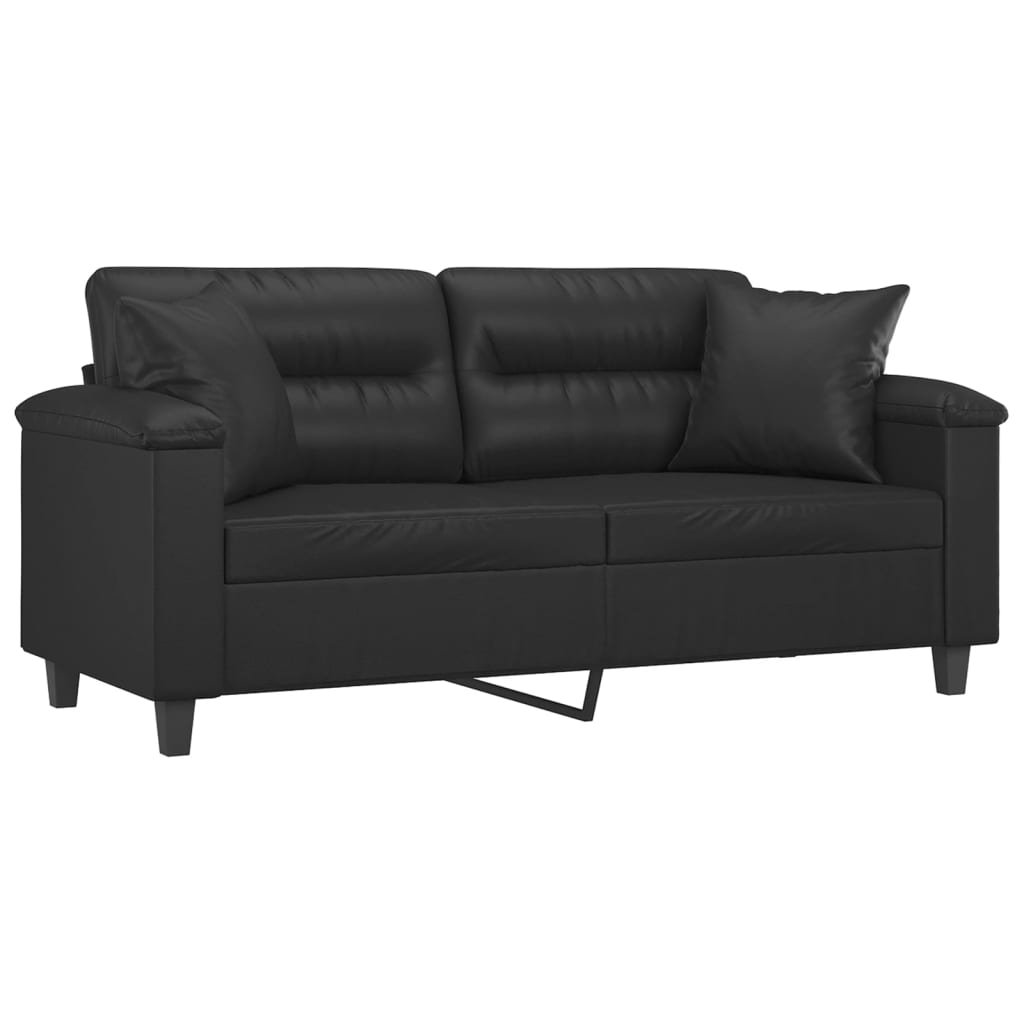 vidaXL Tweezitsbank met sierkussens 140 cm kunstleer zwart afbeelding