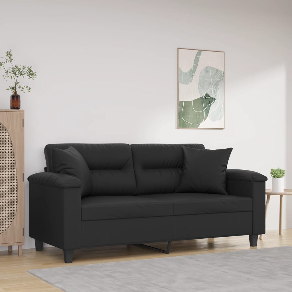 vidaXL 2-Sitzer-Sofa mit Zierkissen Schwarz 140 cm Kunstleder