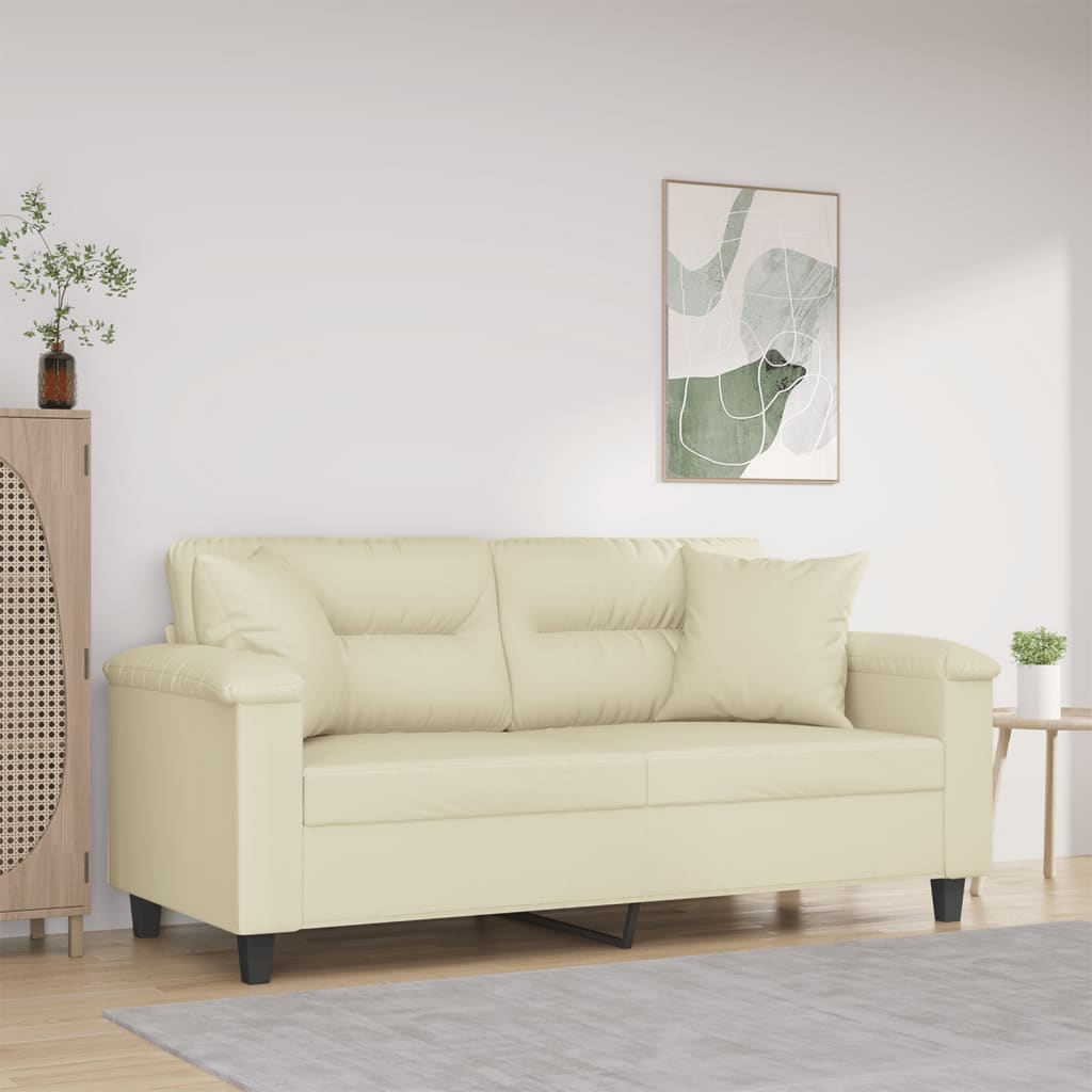 vidaXL 2-Sitzer-Sofa mit Zierkissen Creme 140 cm Kunstleder