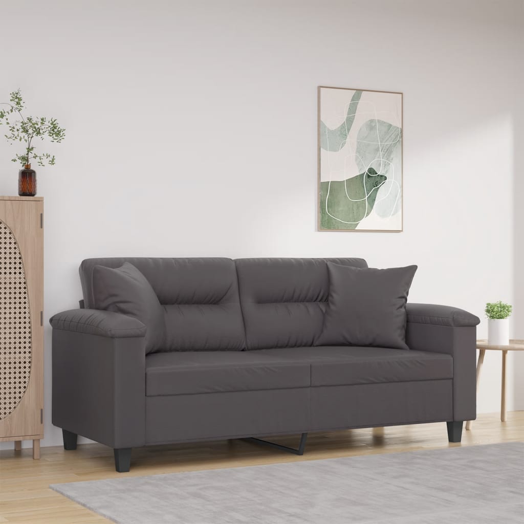 8: vidaXL 2-personers sofa med pyntepuder 140 cm kunstlæder grå
