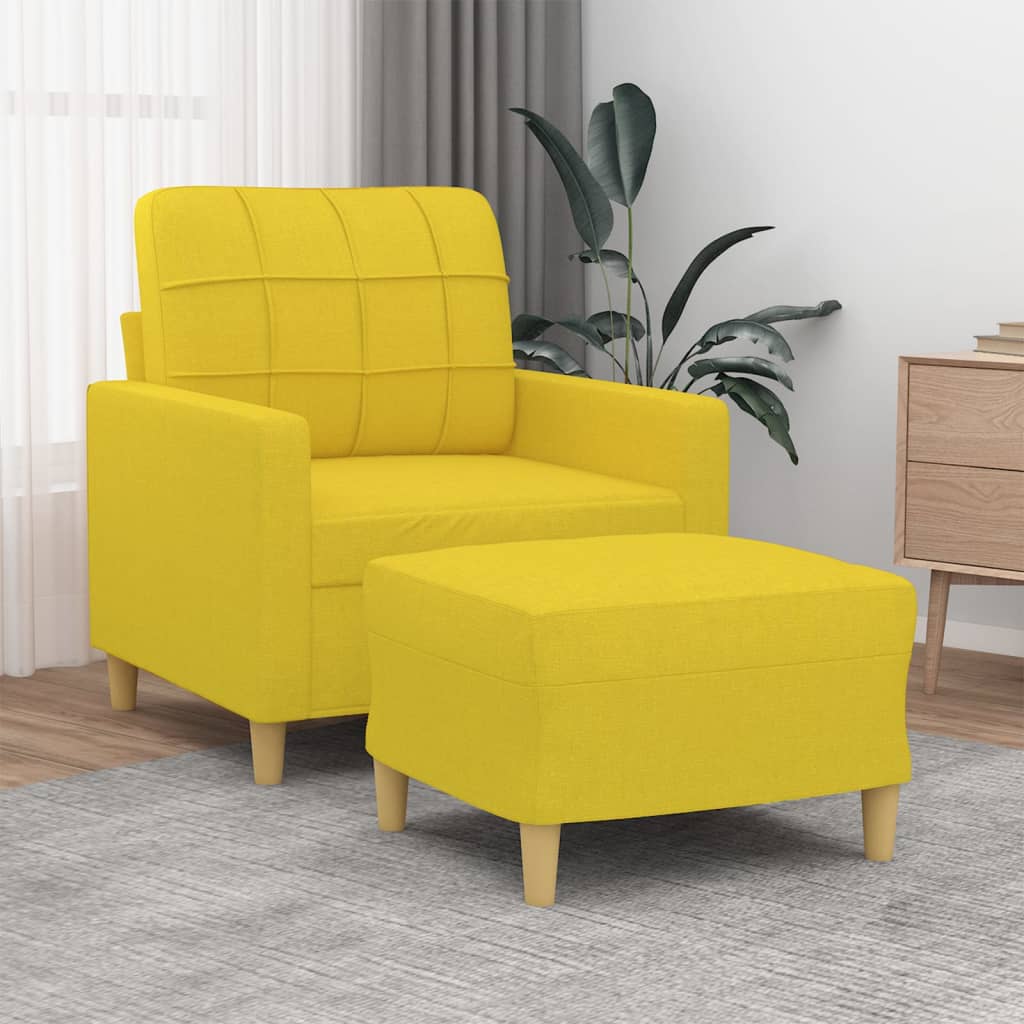 vidaXL Fotoliu canapea cu taburet, galben deschis, 60 cm, textil