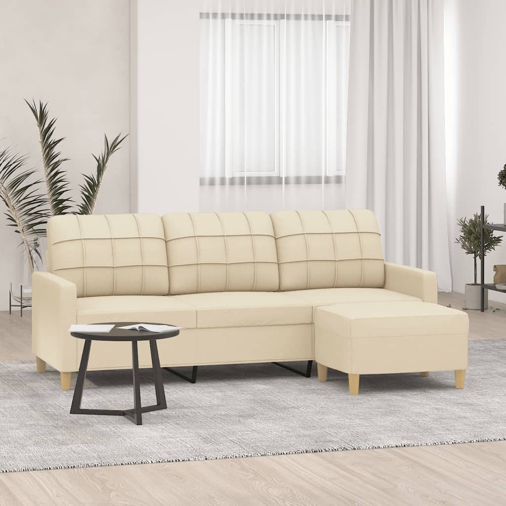 vidaXL 3-Sitzer-Sofa mit Hocker Creme 180 cm Stoff