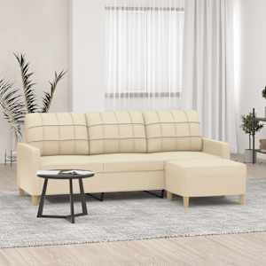 Kavč trosed s stolčkom za noge krem 180 cm blago