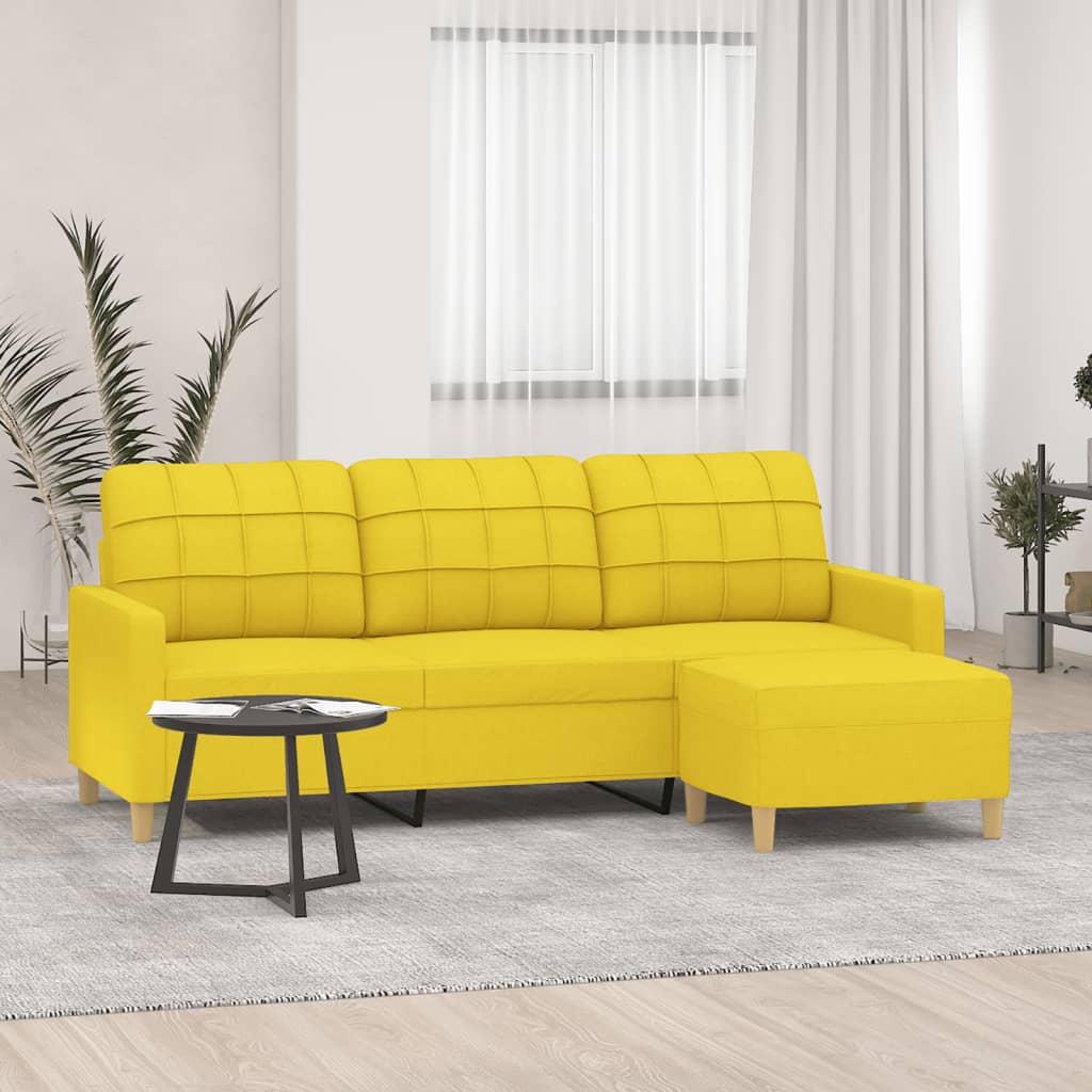 vidaXL 3-Sitzer-Sofa mit Hocker Hellgelb 180 cm Stoff