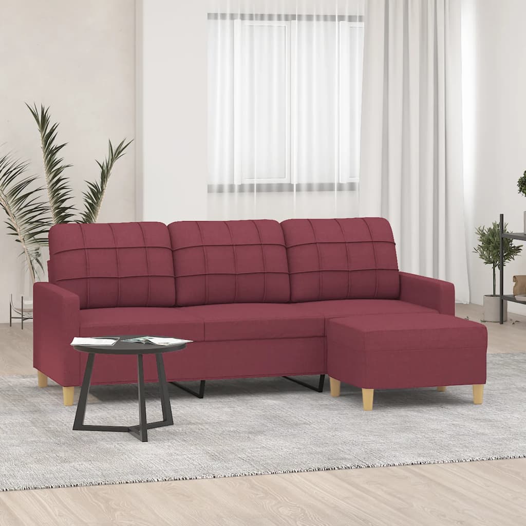 vidaXL 3-Sitzer-Sofa mit Hocker Weinrot 180 cm Stoff