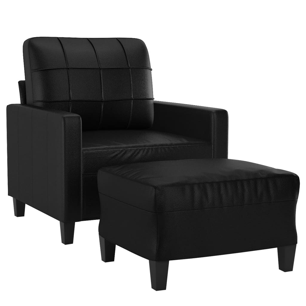 vidaXL Fauteuil met voetenbank 60 cm kunstleer zwart afbeelding