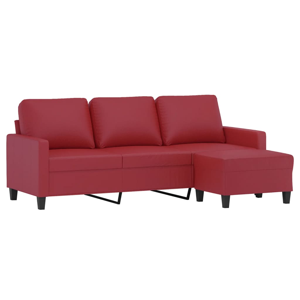 Thumbnail - vidaXL 3-Sitzer-Sofa mit Hocker Weinrot 180 cm Kunstleder