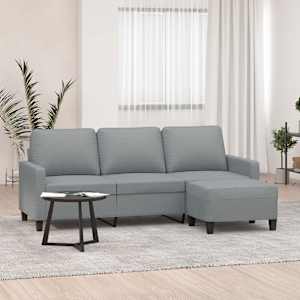 Kavč trosed s stolčkom za noge svetlo siv 180 cm blago