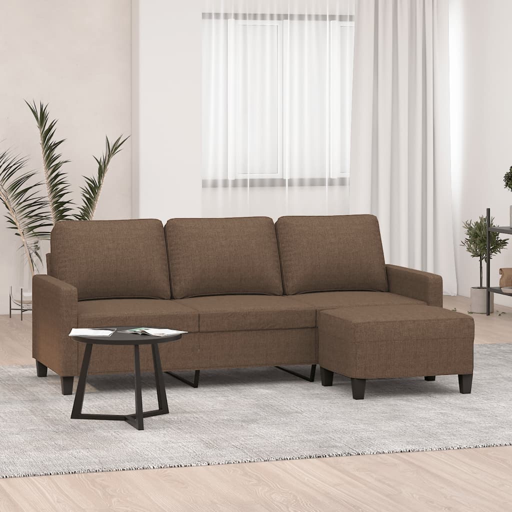 vidaXL 3-Sitzer-Sofa mit Hocker Braun 180 cm Stoff