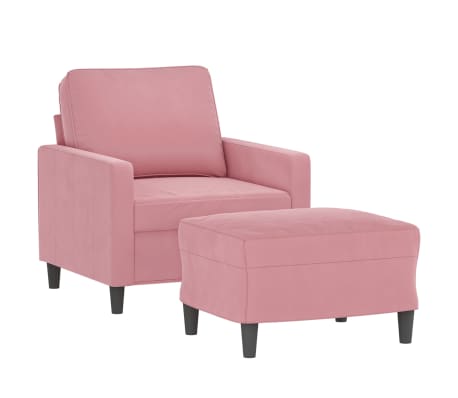 vidaXL Sill&oacute;n con taburete terciopelo rosa 60 cm