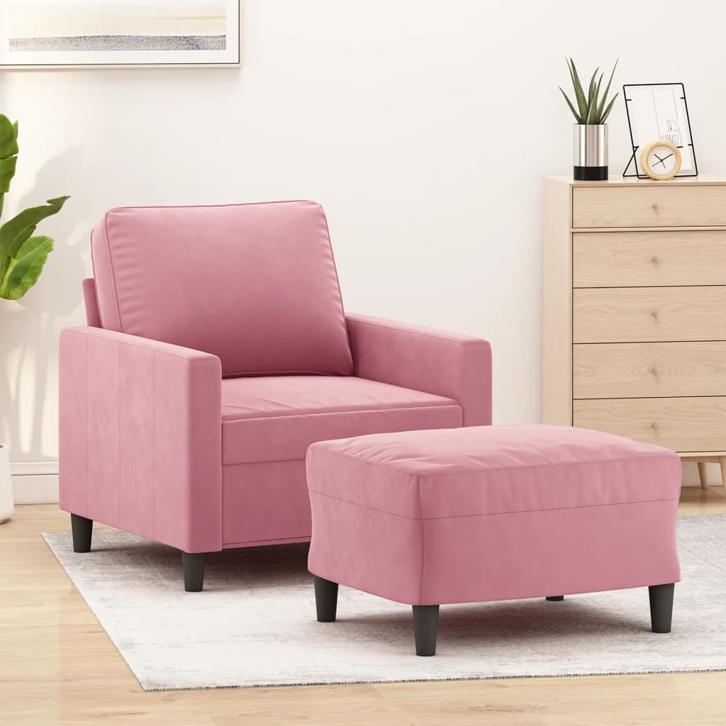 vidaXL Sessel mit Hocker Rosa 60 cm Samt