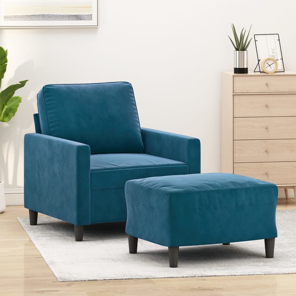 vidaXL Sessel mit Hocker Blau 60 cm Samt