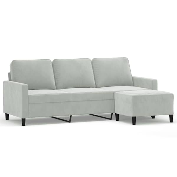 vidaXL 3-kohaline diivan jalapingiga, helehall, 180 cm, samet