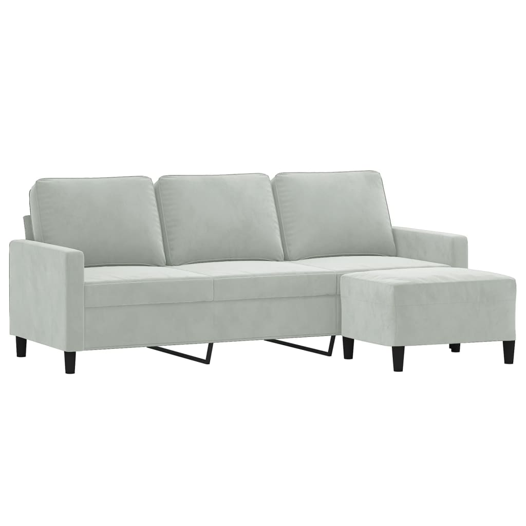 Thumbnail - vidaXL 3-Sitzer-Sofa mit Hocker Hellgrau 180 cm Samt
