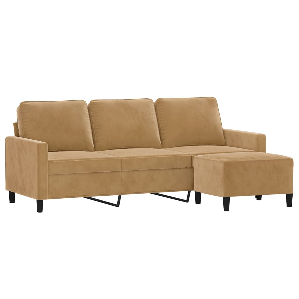 vidaXL Driezitsbank met voetenbank 180 cm fluweel bruin afbeelding