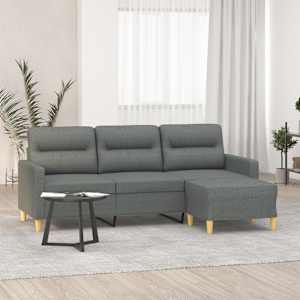 Kavč trosed s stolčkom za noge temno siv 180 cm blago