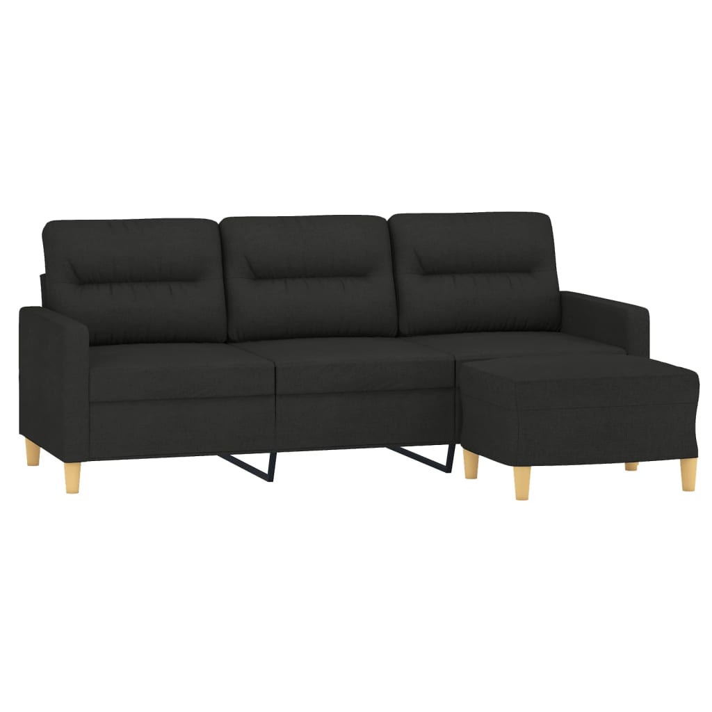 vidaXL Canapea cu 3 locuri cu taburet, negru, 180 cm, material textil