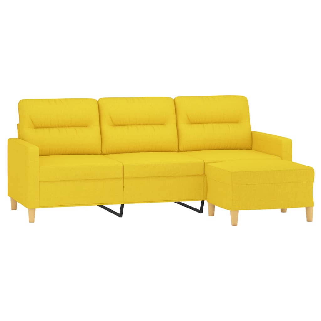 Thumbnail - vidaXL 3-Sitzer-Sofa mit Hocker Hellgelb 180 cm Stoff