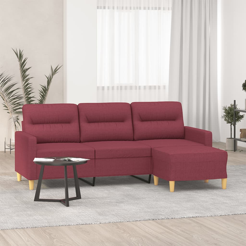 vidaXL 3-Sitzer-Sofa mit Hocker Weinrot 180 cm Stoff