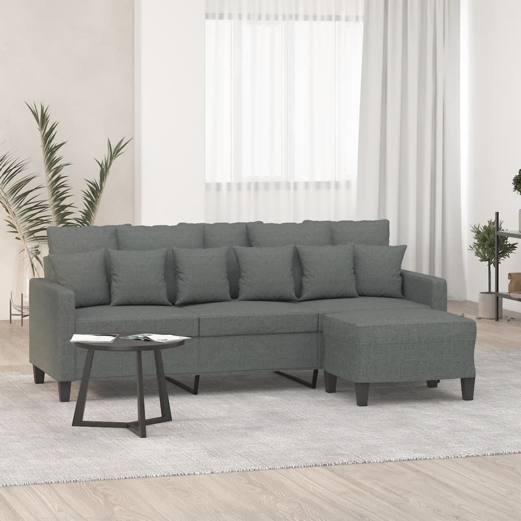 vidaXL 3-Sitzer-Sofa mit Hocker Dunkelgrau 180 cm Stoff