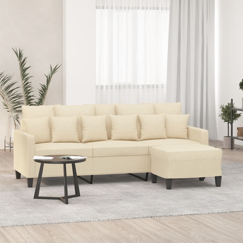 vidaXL 3-Sitzer-Sofa mit Hocker Creme 180 cm Stoff