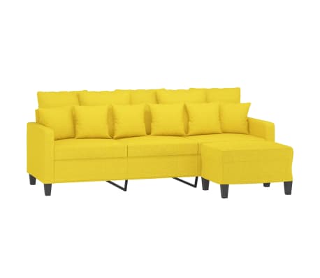 vidaXL 3-Sitzer-Sofa mit Hocker Hellgelb 180 cm Stoff