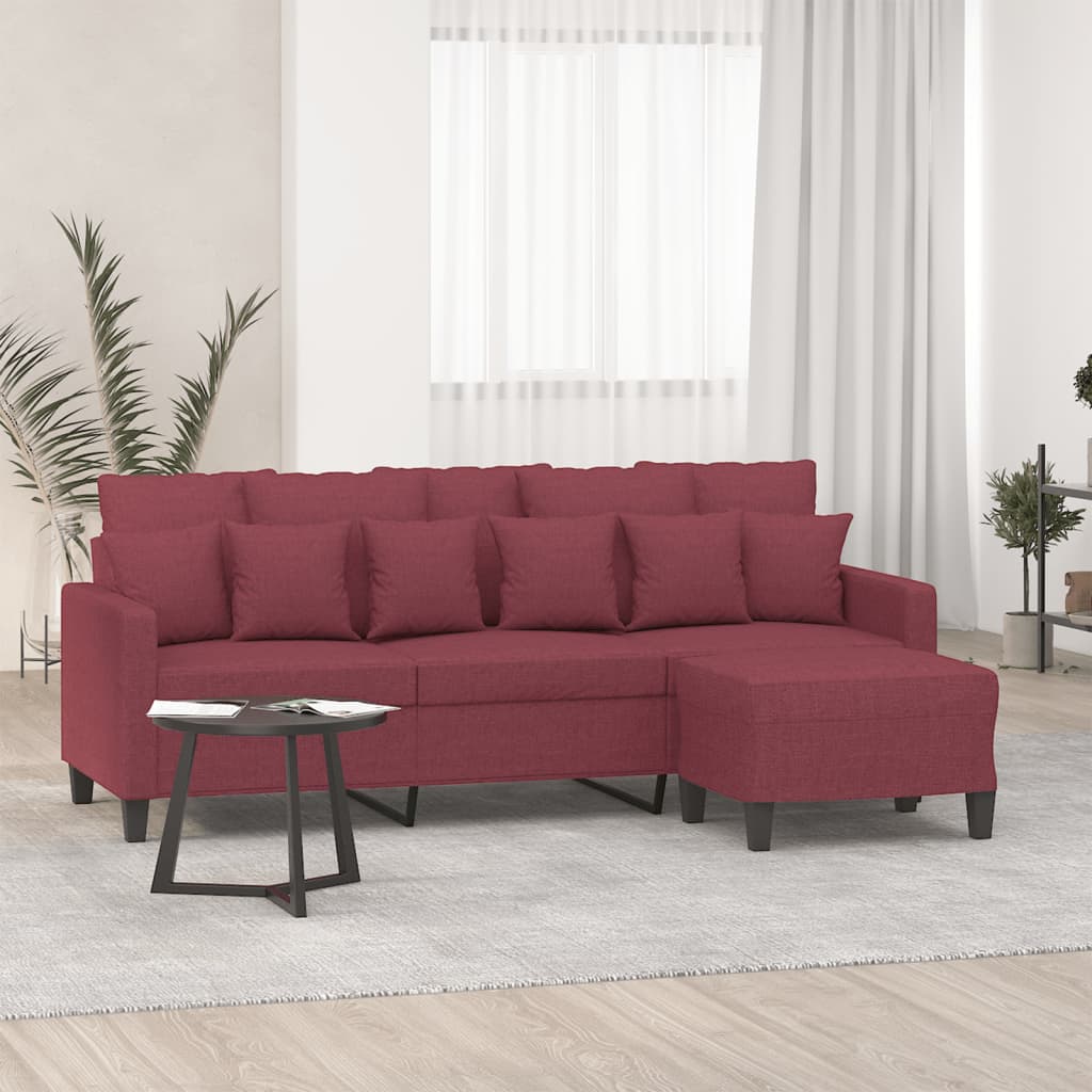 vidaXL 3-Sitzer-Sofa mit Hocker Weinrot 180 cm Stoff