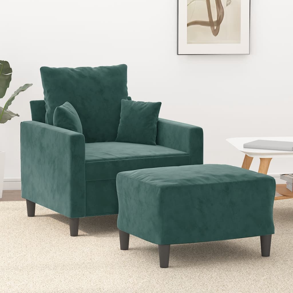 vidaXL Fotoliu canapea cu taburet, verde închis, 60 cm, catifea