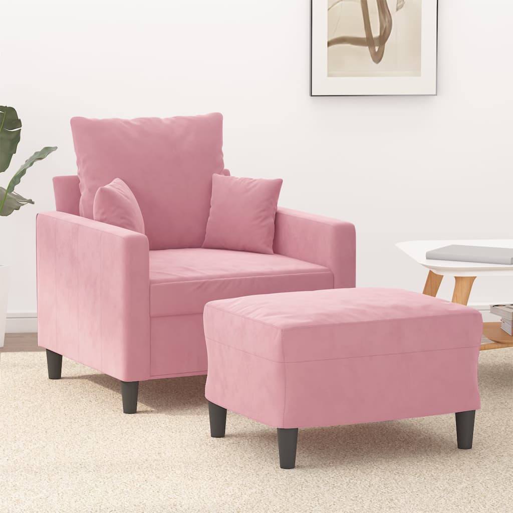 vidaXL Fotoliu canapea cu taburet, roz, 60 cm, catifea