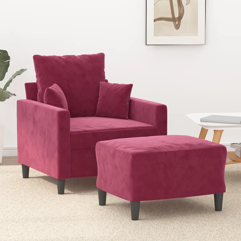 vidaXL Fotoliu canapea cu taburet, roșu vin, 60 cm, catifea
